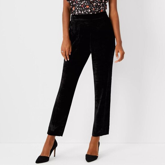Ann Taylor Velvet Easy Ankle Pant Womens XS Black Pull On Tapered High Rise NEW - Picture 1 of 14